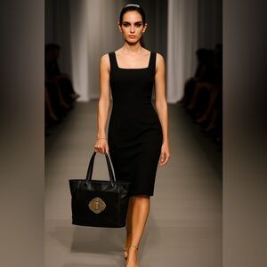 👜 Tote - Cynthia Rowley Black Leather Caryall with Gold Lock – Chic & Spacious